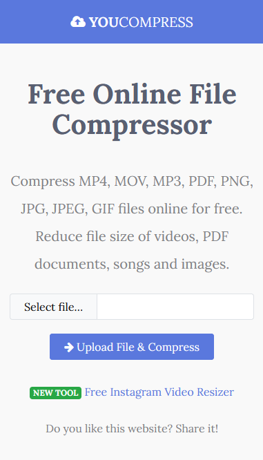 Free online store file compressor